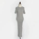 Toloer Chic Summer French Elegant Temperament Slim Thin Long Short Sleeve Wrapped Hip Knit Dress Woman-Outfit