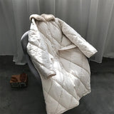 Fashion Argyle Fur Collar Long Parka Winter Down Jacket Women Single Breasted Casual Warm Oversize