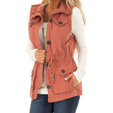 Sleevless Jacket Women Jackets Vest Spring Autumn Vinatge Drawsting Slim Fit Solid Sleeveless Zipper Waistcoat Pocket Vest