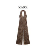 Homemade New Women's Animal Printed Embroidered Net Hanging Neck Trousers