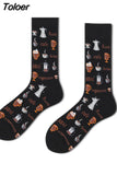 Man Personality Printing Stamp Watch Coffee Beans Menswear Pattern Fashion Socks Casual Ventilation Cotton