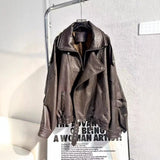Bubble Leather Locomotive Jacket Loose PU Leather Coat Oversize New High-End Simple Autumn