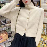 Style Commuter Sweater Jacket Women's 2024 New High-Neck Blouse Vintage Single-Breasted Knitted Cardigan Trend-Outfit
