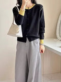 Round-Neck Knitted Cardigan Women Autumn Small Senior Design Sense Color Long-Sleeved Sweater Coat