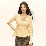 New Women's Design Temperament Lace Splicing Elastic Knitting Shirt Fashion Two