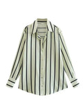 Toloer New Fashion Temperament Lapel Multi-Color Stripe Silk Satin Texture Long Sleeve Loose Shirt Female-Outfit
