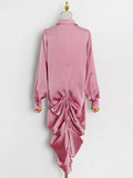 Casual Solid Dress For Women Lapel Collar Long Sleeve Fold Pleated Loose Dresses Female 2022 Clothing Fashion