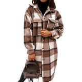 2021 New Women Long Sleeve Woolen Coats Fashion Ladies Thick Plaid Coat Female Streetwear Girls Oversize Jacket