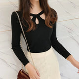 Hollow Out Pullover Women Sweater O-neck Slim Stretch Sexy Solid Color Sweater Autumn Winter Slim Bottoming Tops