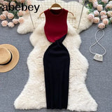 Women Summer Knitted Dress 2022 Tank Korean Ladies Chic Knit Sundress Party Slim A Line Hollow Out Sexy