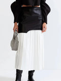Elegant Temperament Wind 2025 Spring New Pu Skin Spliced 100 Folded High Waist In The Long Bag Hip Half-Dressed