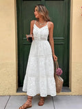 Women's New Sling INS Hot V-Neck White Hollow Escium Embroidery