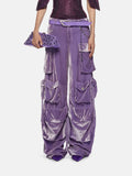 Toloer 2024 New Fashion Design Sense Splicing Pocket Decorative Design Sense High Waist Velvet Pants Straight Tube Cargo Pants-Outfit