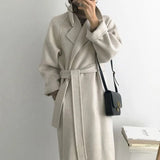 Long Sleeve Casual Vintage Belt 2021 New Fashion Long Autumn Faux Wool Blend Woolen Coat Winter Warm Women Warm Wool