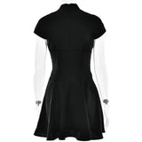 Short Sleeve Satin Hollow Out Mini Dress-Outfit