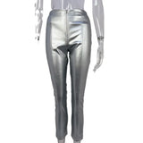Toloer Women's Wear 2024 Autumn And Winter Hot Style Fashion High Waist Lift Hip Tight Show Thin PU Leather Pants Women's Pants-Outfit