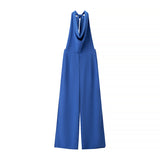 Neck Jumpsuit 2025 Summer Temperament Hanging Neck Bare Back Sleeveless High-Waisted Broad Leg