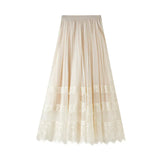 Skirt 2025 Spring Korean Version Of The New High-Waisted Lace Splicing Mesh Dress Female Hundred Folded Skirt A-Word Long Dress
