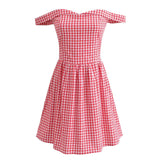 Red Plaid Off-shoulder Mini Dress-Outfit