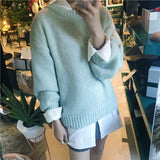 Aachoae Sweater Women 2021 Autumn Winter Solid O Neck Pullover Sweaters Korean Style Knitted Long Sleeve Jumpers Casual