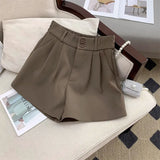 Women High Waist Suit Shorts Summer Casual All Match Loose Shorts Y2K Female Korean Solid Button Wide Leg Pants New-Outfit