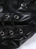 Cut-out Lace Up Pu Leather Pants-Outfit