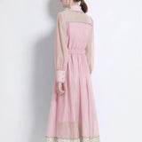 Light Luxury Tidive Lace Splicing Single-Ditch Lantern Sleeve Dress Female Waist Temperament Elegant
