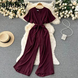 V Neck Jumpsuits Summer Female Irregular Casual Rompers Women Wide leg Summer Overalls