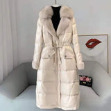 Pattern Slim Waist Parkas Women Fashion Furry Turn Down Collar Coats Women Elegant Long Thick Warm Cotton Jackets