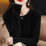 Toloer Women's Fall / Winter 2023 New Loose Knit Women's Top With A Sweater Soft Waxy Sweater-Outfit
