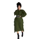 Toloer New Women's Long Tassel Edge Wool Dress-Outfit