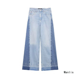 Women's Clothing New Splicing Design High Waist Hanging Wide-Legged Jeans