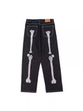 Street Skeleton Black Jeans Men's Hip-Hop Straight Loose Harajuku Casual Floor Jeans-Outfit