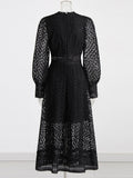 Embroidery Dresses For Women Round Neck Lantern Sleeve High Waist Folds Vinage A Line Dress Female Autumn Fashion