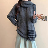 2025 New Retro Buckle Design High-Necked Ladies Knitted Cardigan Pure Color Ocean Sweater