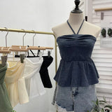 Women's Clothing Out-Of-Shoulder Hanging Neck Small Sling Vest Outside Wearing Braided Short Sleeveless Top