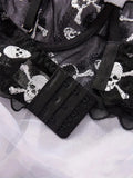 Black Skull Embroidery Mesh Lingerie Set-Outfit