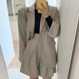Office Lady Two Piece Outfits Long Sleeve Coat and High Waist Shorts Elegant 2 Piece Sets Korean Style Casual Pants