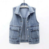 Toloer Summer New Denim Vest Female Short Style Sleeveless Horse Clip Vest Jacket Jacket-Outfit