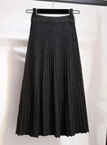 And Winter College Style High Waist Pleated Knitted Skirt Medium-Long Style Full-Length Bag Buttocks Korean Version Show Thin And Large A-Shaped Skirt-Outfit