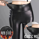 Winter Faux Leather Leggings Women High Waist Skinny Plush Warm Pants Woman Black Sexy Slim Fit Pencil Trousers