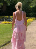 Pink Pleated Halter Maxi Dress-Outfit