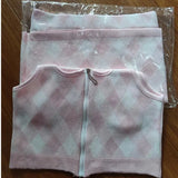 Pink Knit Plaid Skirt 2 Piece Sets For Women 2022 Summer Sexy U-Collar Crop Camisole Tops+Bodycon Mini Skirt Suits