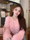 Cropped Cardigan Women French Style Chic Autumn Fashion Knitted Sweater Rhinestone Sexy Elegant Tops Outwear Winter-Outfit