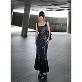 style retro spice girl halter dress feminine temperament senior sense slim slim fishtail long skirt-Outfit