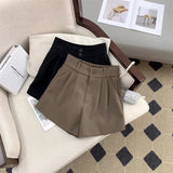 Women High Waist Suit Shorts Summer Casual All Match Loose Shorts Y2K Female Korean Solid Button Wide Leg Pants New-Outfit