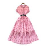 Belt Dress 2025 Summer To Collect Thin Temperament French Retro Short-Sleeved Print