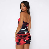 Toloer Women's Summer 2024 New Sexy Wipe Breast Print Package Hip Skirt Fashion Show Thin Dress Women's Skirt-Outfit