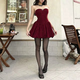 Sequin Strapless Puff Skirt Mini Dress-Outfit
