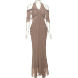 Summer Fashion Trend Women's New V-Necked Bare Back Mesh Splicing Body And Hip